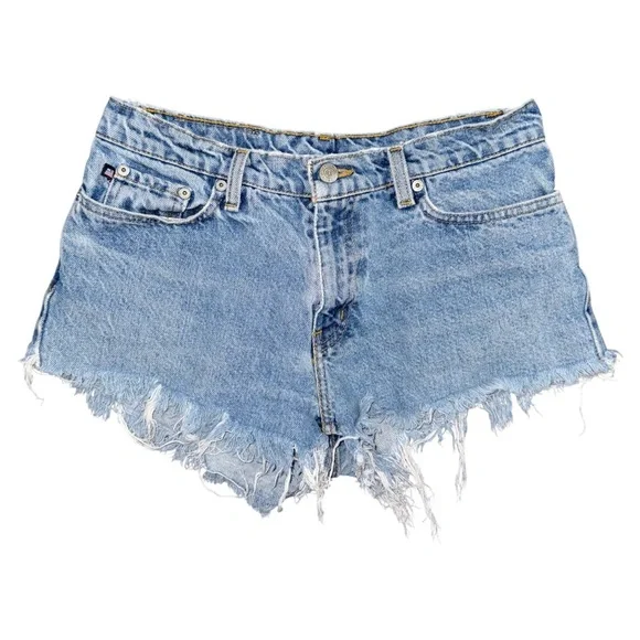 VTG Polo Ralph Lauren Distressed Denim Cutoff Shorts Sz 28 Frayed Boho Festival - Picture 2 of 7